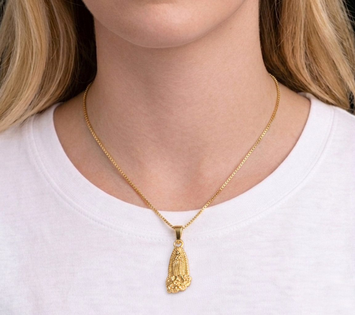 Italian 1/200 14k Yellow Gold Overlay Virgin Mary Pendant Necklace Cadena in