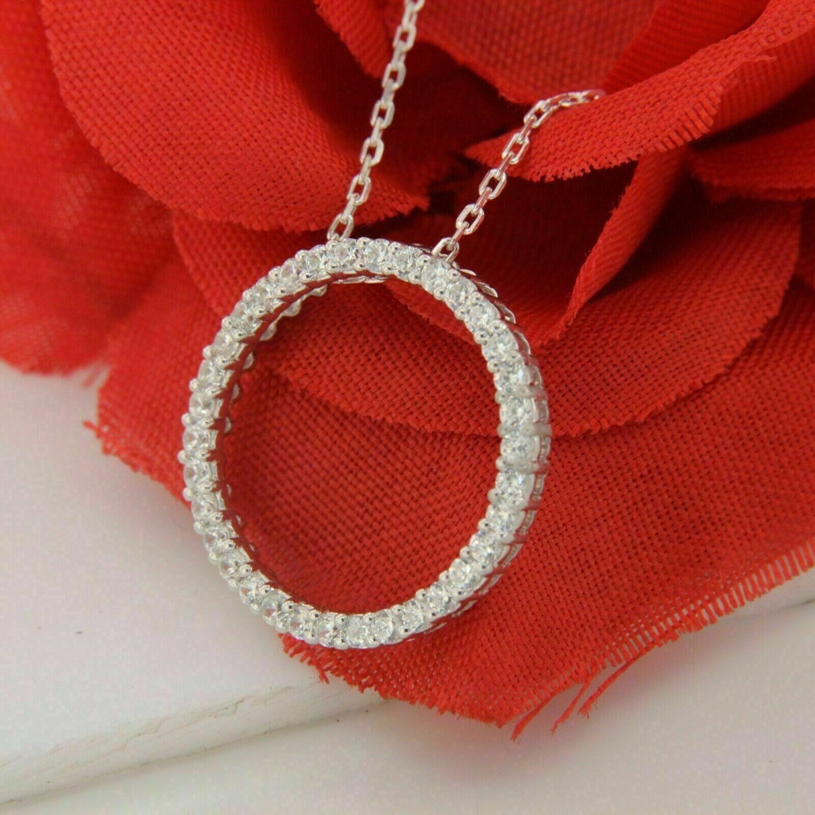 2Ct Round Cut Diamond Pave Circle Eternity Pendant Necklace White Gold Finish