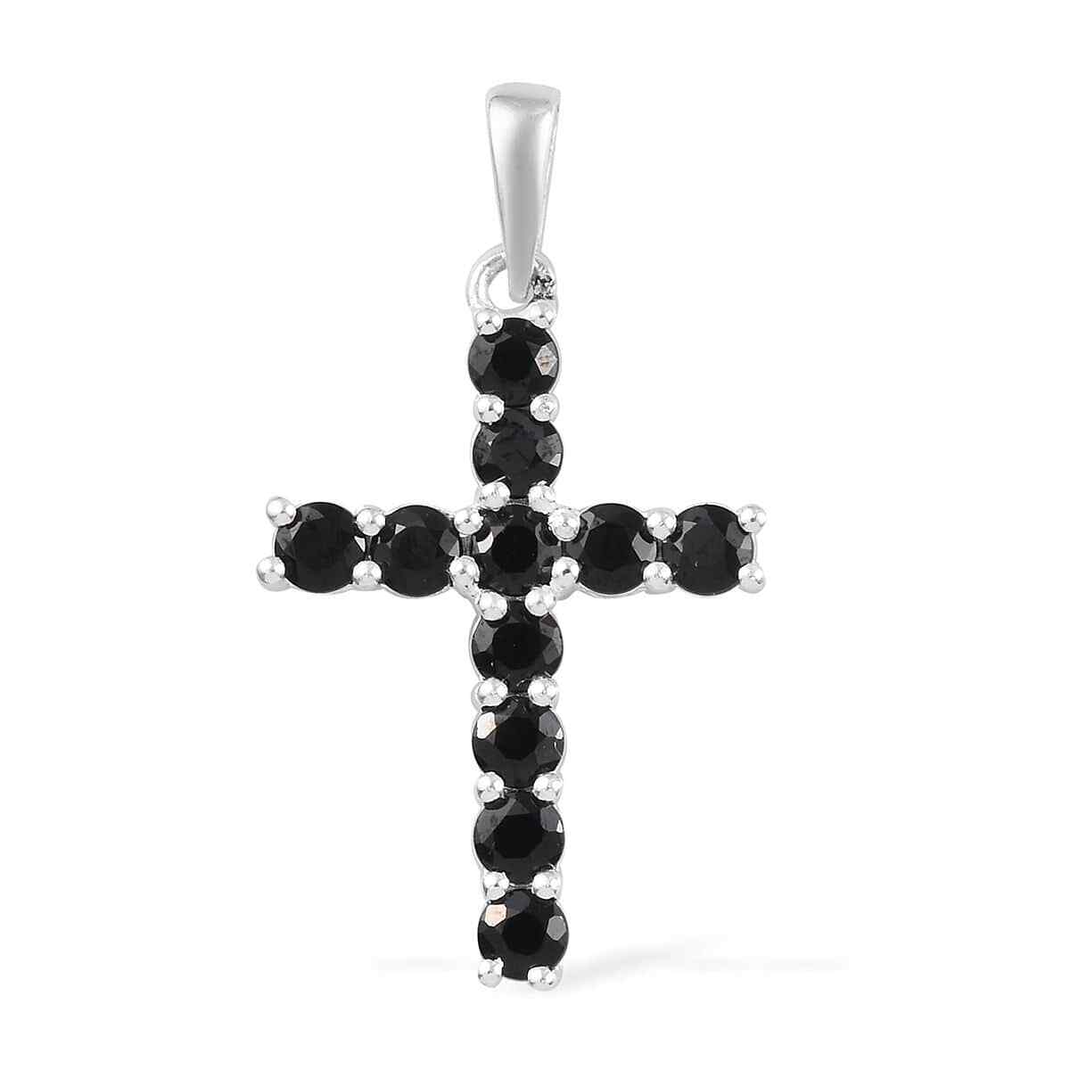 1.50ctw Black Spinel Cross Pendant Sterling Silver