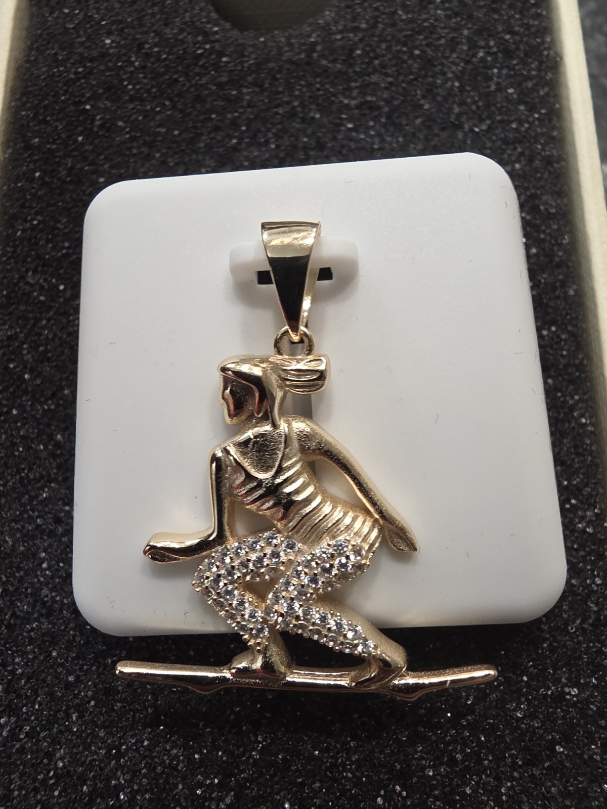 Snowboarder Pendant, Moissanite Stones, 14k Gold Over 925 Sterling Silver