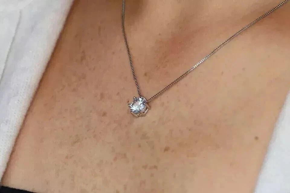 2Ct Real Moissanite 6 Prong Solitaire Pendant 14K White Gold Finish Free Chain