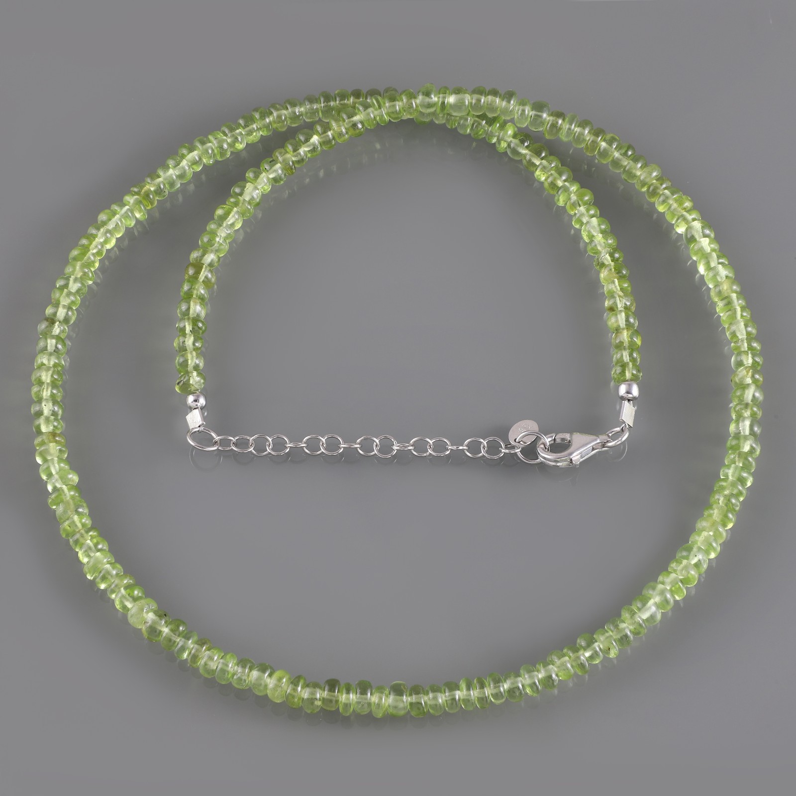 Natural Green Peridot Stone Beaded Handmade Necklace Smooth Roundel 925 Silver