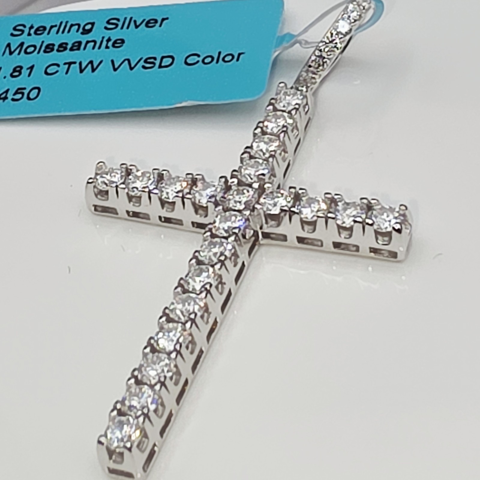 NWT 925 Sterling Silver Moissanite Cross Pendant 1.81 CTW VVS D 2″ Religious