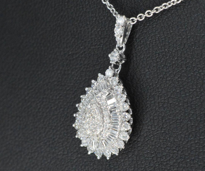 Colorless White Baguette & Round Cut 1.75CT Lab-Created Diamonds Leaf Pendant