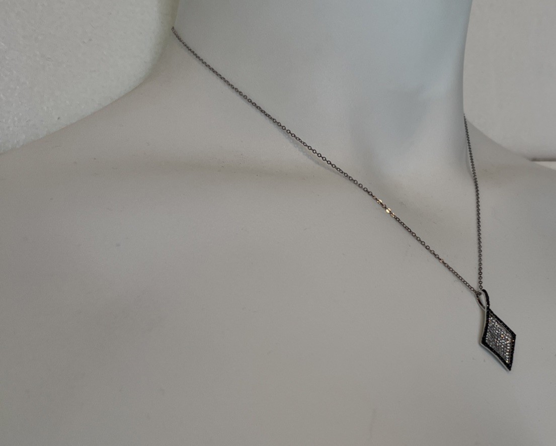 CT Italy Sterling Silver Pave Black & Clear CZ 925 Pendant 18” Necklace Gift