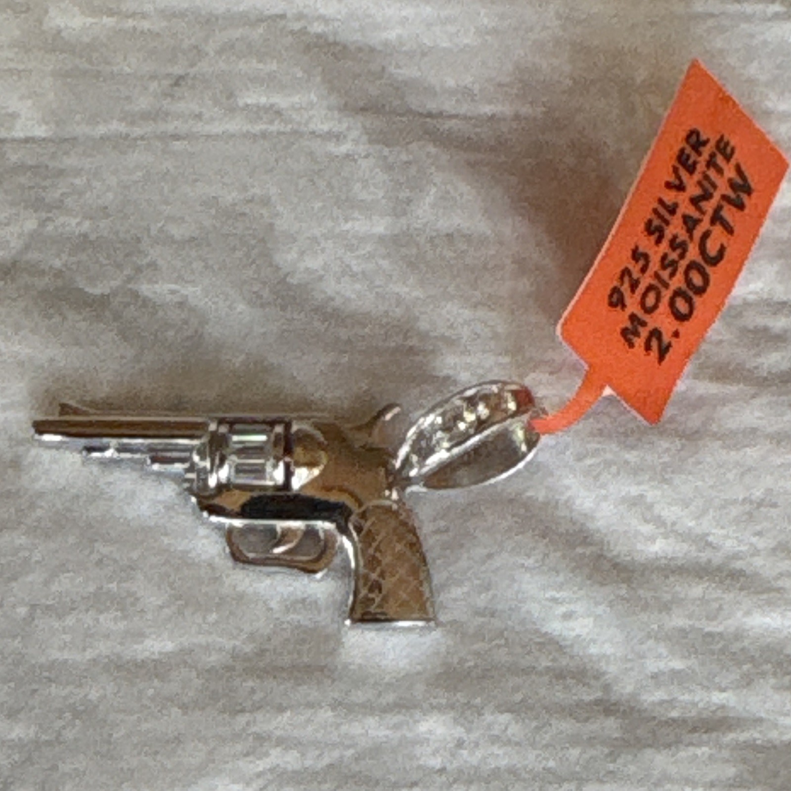 925 Sterling Silver Moissanite Revolver Gun Pendant Baguette Clear 2.00 ctw