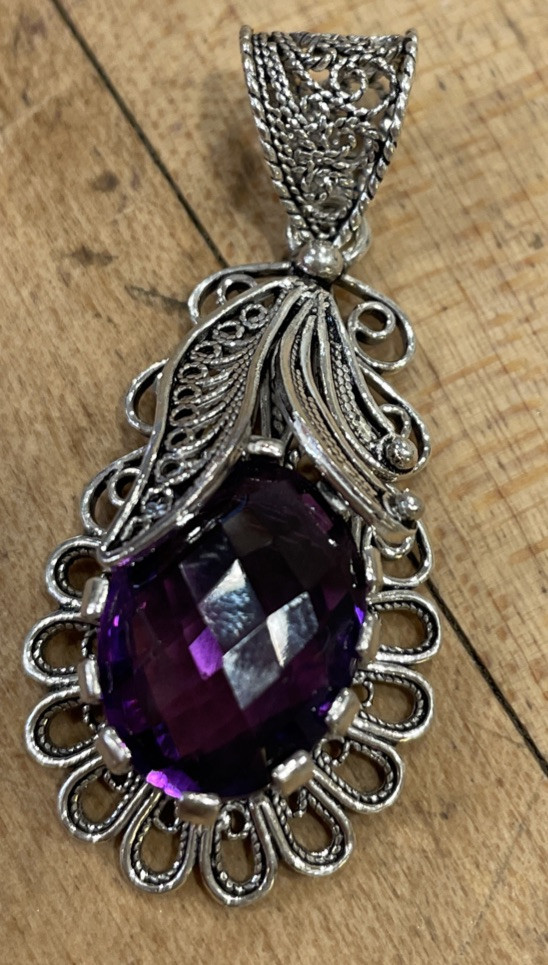 DGS 925 Turkey Stamped Jewelry Sterling Silver Purple Stone Pendant