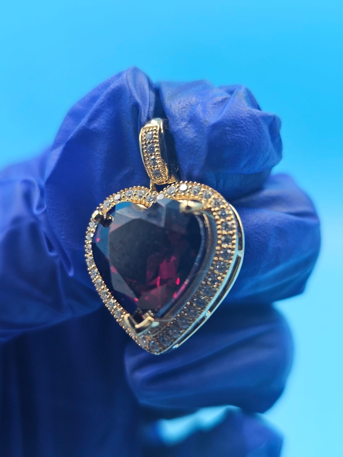 2Ct Heart Cut Lab-Created Red Garnet Promise Halo Pendant 14K Yellow Gold Plated