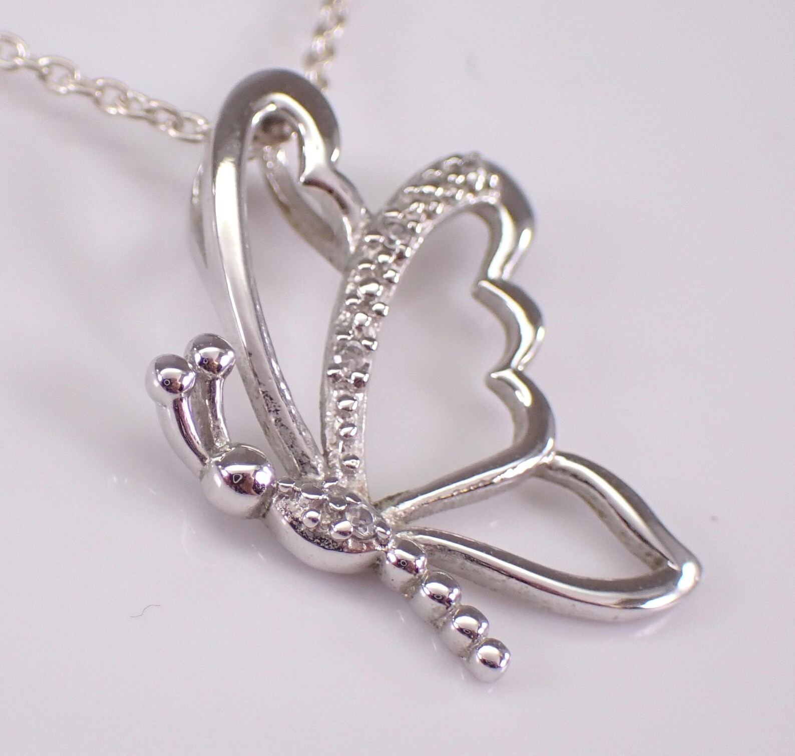 .70Ct Moissanite Hollow Butterfly Womens Pendant Necklace 14K White Gold Plated