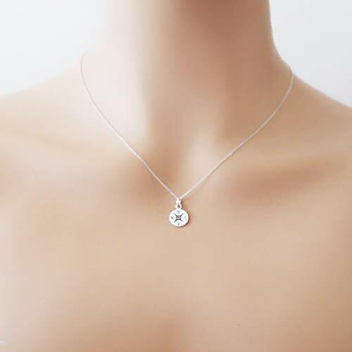 Sterling Silver Small Compass Charm Necklace