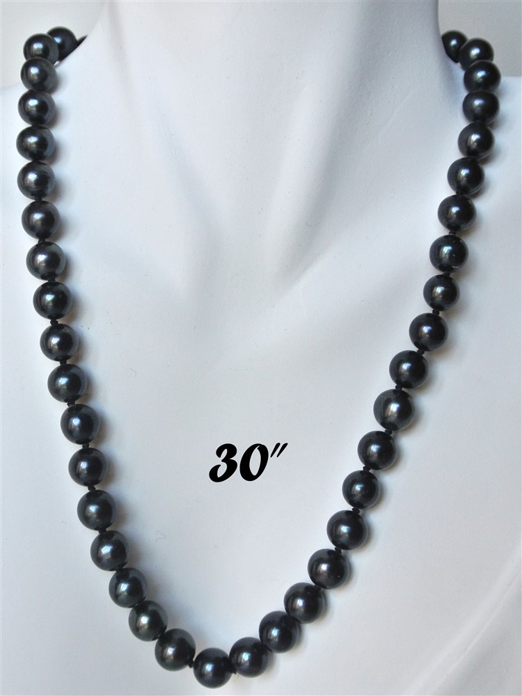 Long 30 Inch 9-10mm ROUND Black Pearl Necklace Genuine Cultured Freshwater