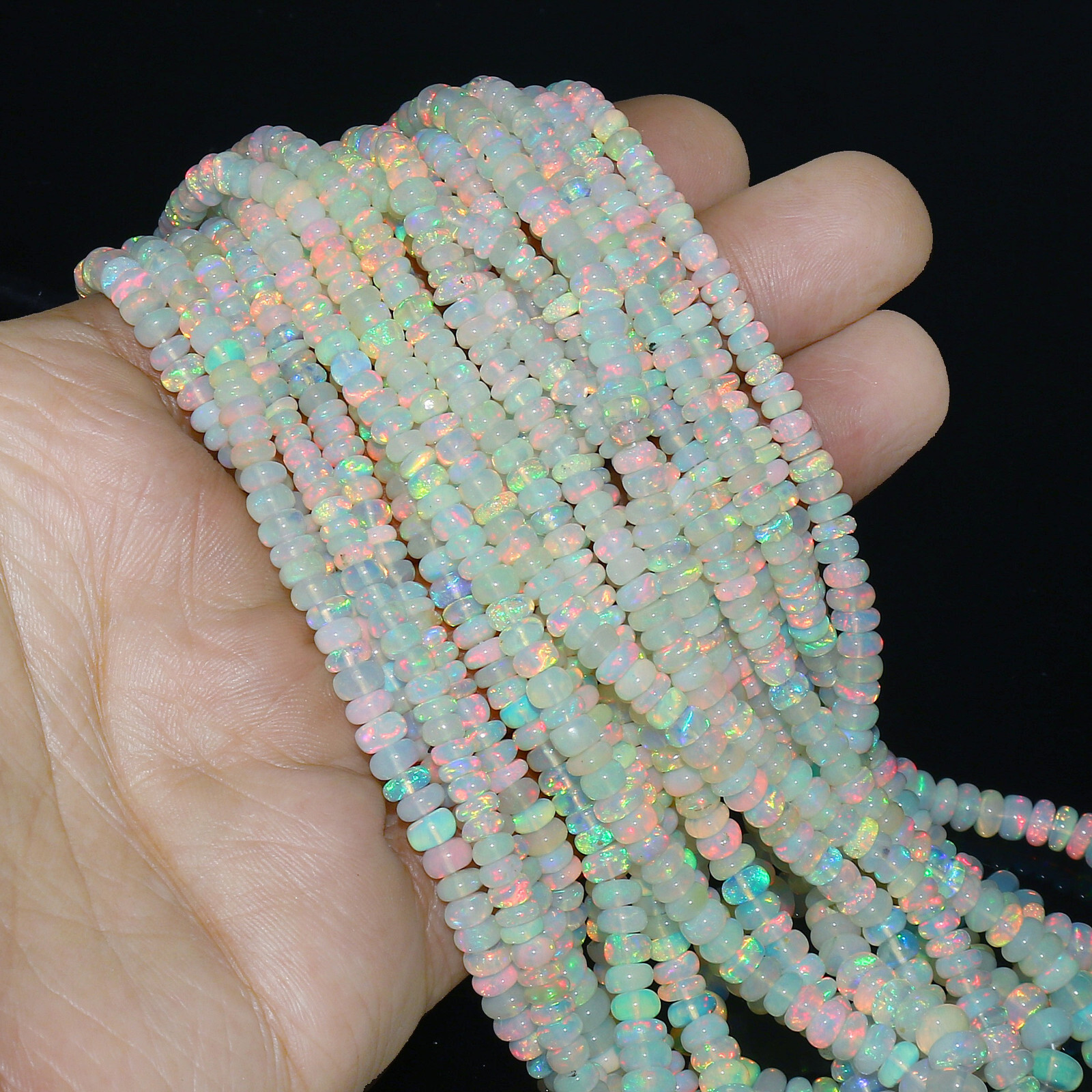Natural Ethiopian Fire Opal Rondelle Beaded Gemstone 3 Strand Necklace 16 Inches