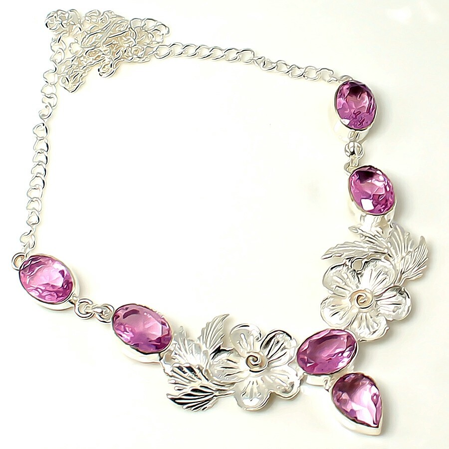 Pink Kunzite Gemstone Handmade 925 Sterling Silver Jewelry Necklace Sz 18″
