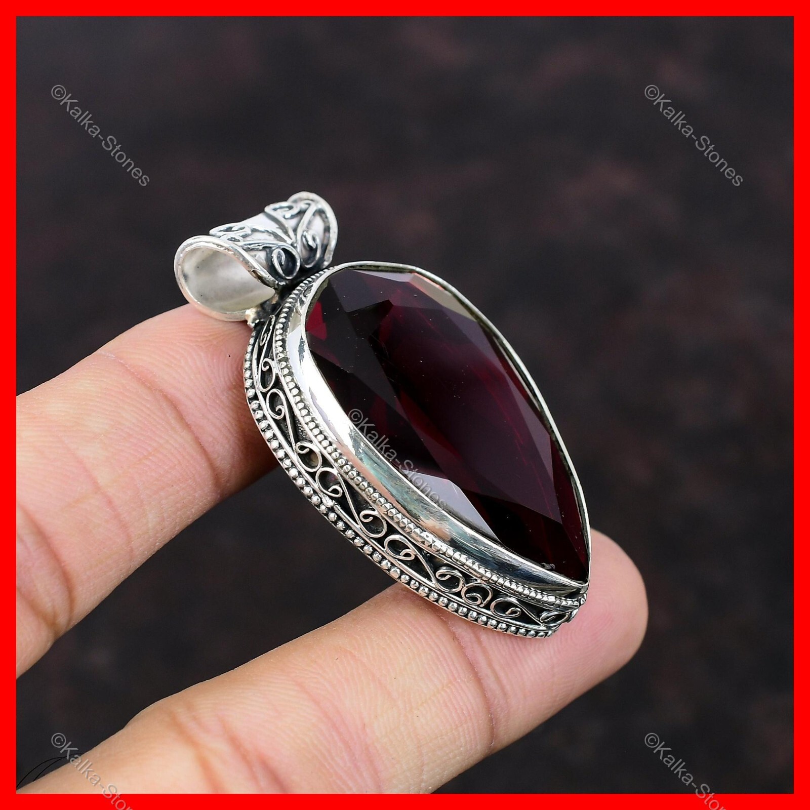 Cyber Monday Sale 925 Silver Pear Mozambique Garnet Gemstone Vintage New Pendant