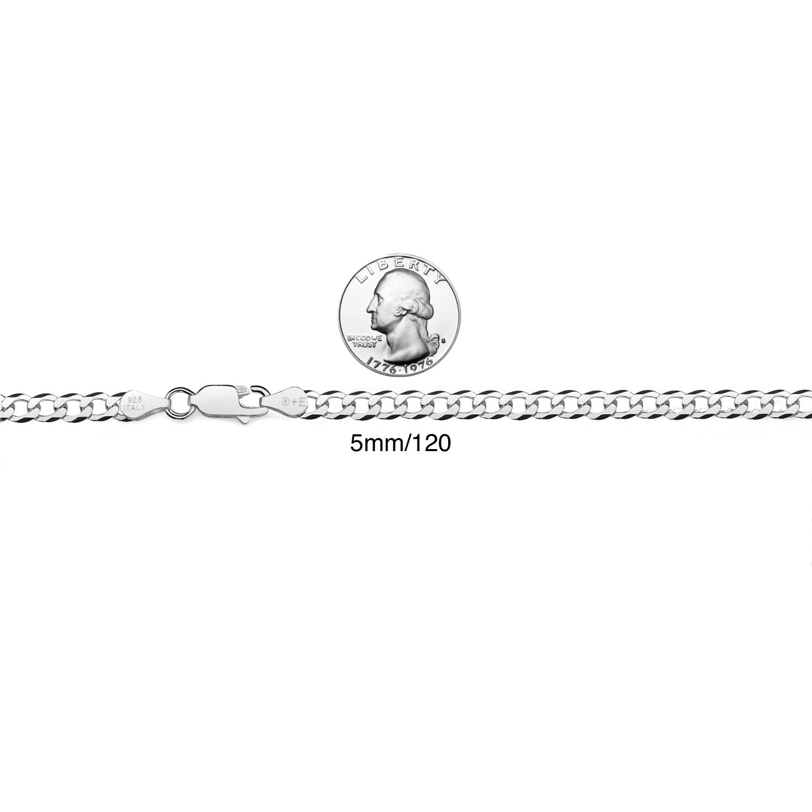 Men’s 925 Sterling Silver Curb Chain Necklace Made in Italy (Size 3mm-8mm)