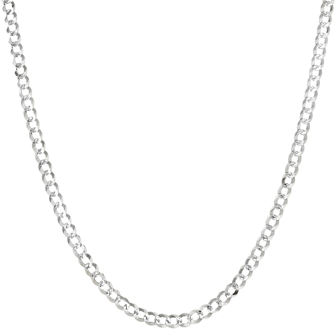 Italian Sterling Silver Curb Pave Chain Necklace 925 Silver Chain UNISEX 4MM
