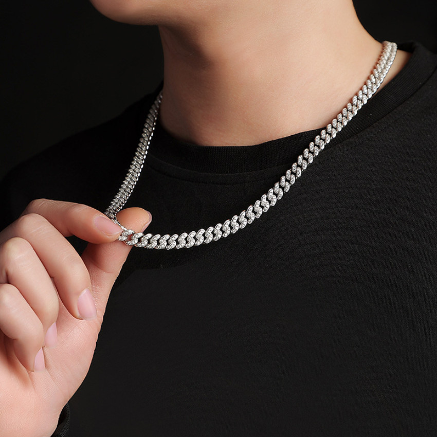 8MM MOISSANITE Miami Cuban Link Chain Bracelet Necklace 925 Sterling Silver GRA