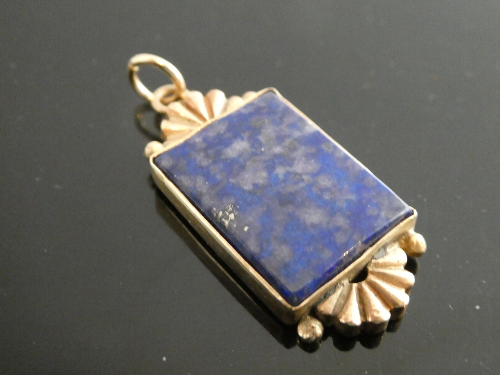Vintage 14k Yellow Gold Lapis Lazuli Gemstone Art Deco Pendant