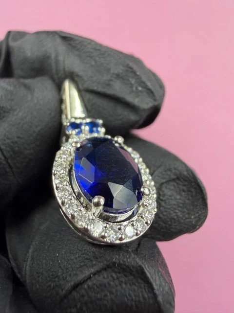 2.00Ct Oval Cut Lab Created Sapphire Women’s Halo Pendant 14K White Gold Plated