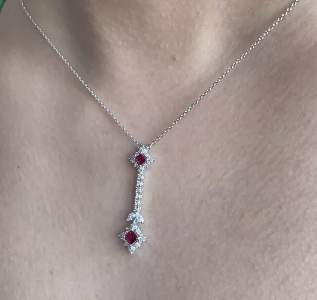 14K White Gold Plated Women’s Beauty Pendant 1Ct Lab Created Ruby Princess Cut