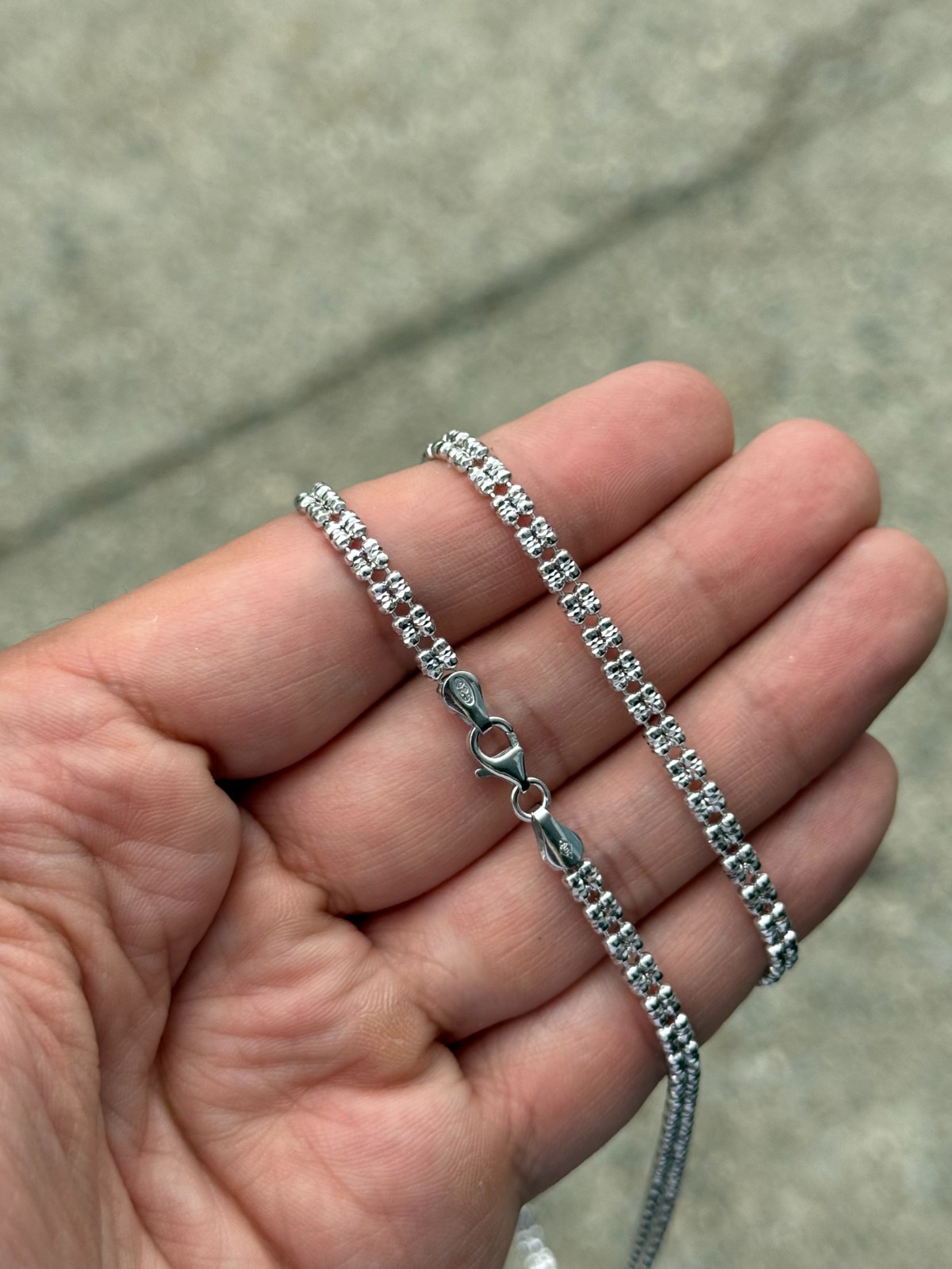 4mm 925 Sterling Silver Rhodium Diamond-Cut Ice Link Chain Made It Italy
