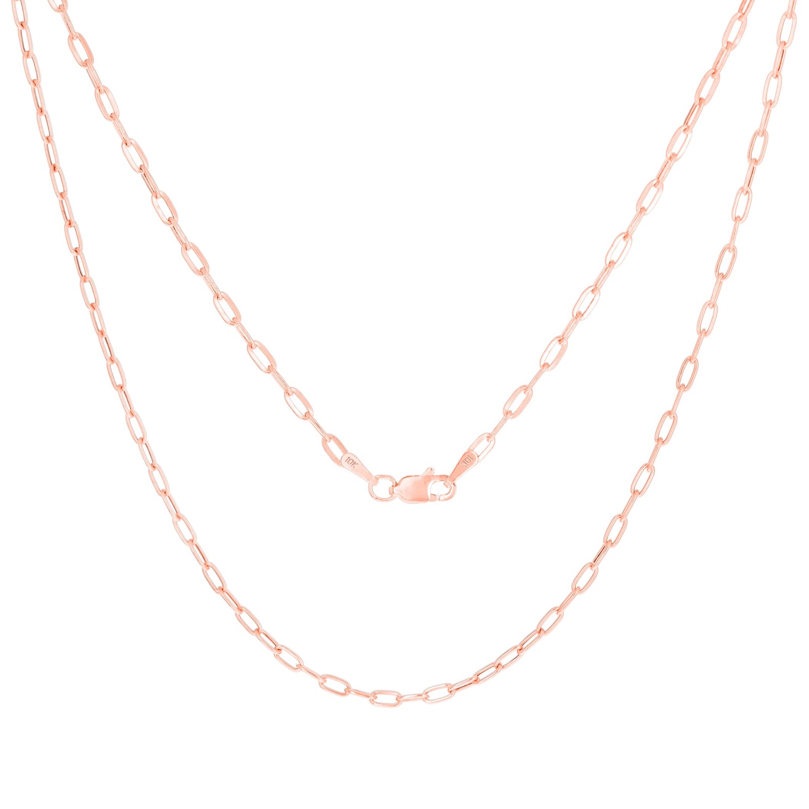 10k Rose Gold 2mm Paperclip Chain Dainty Oval Link Necklace Womens Men 16″- 24″