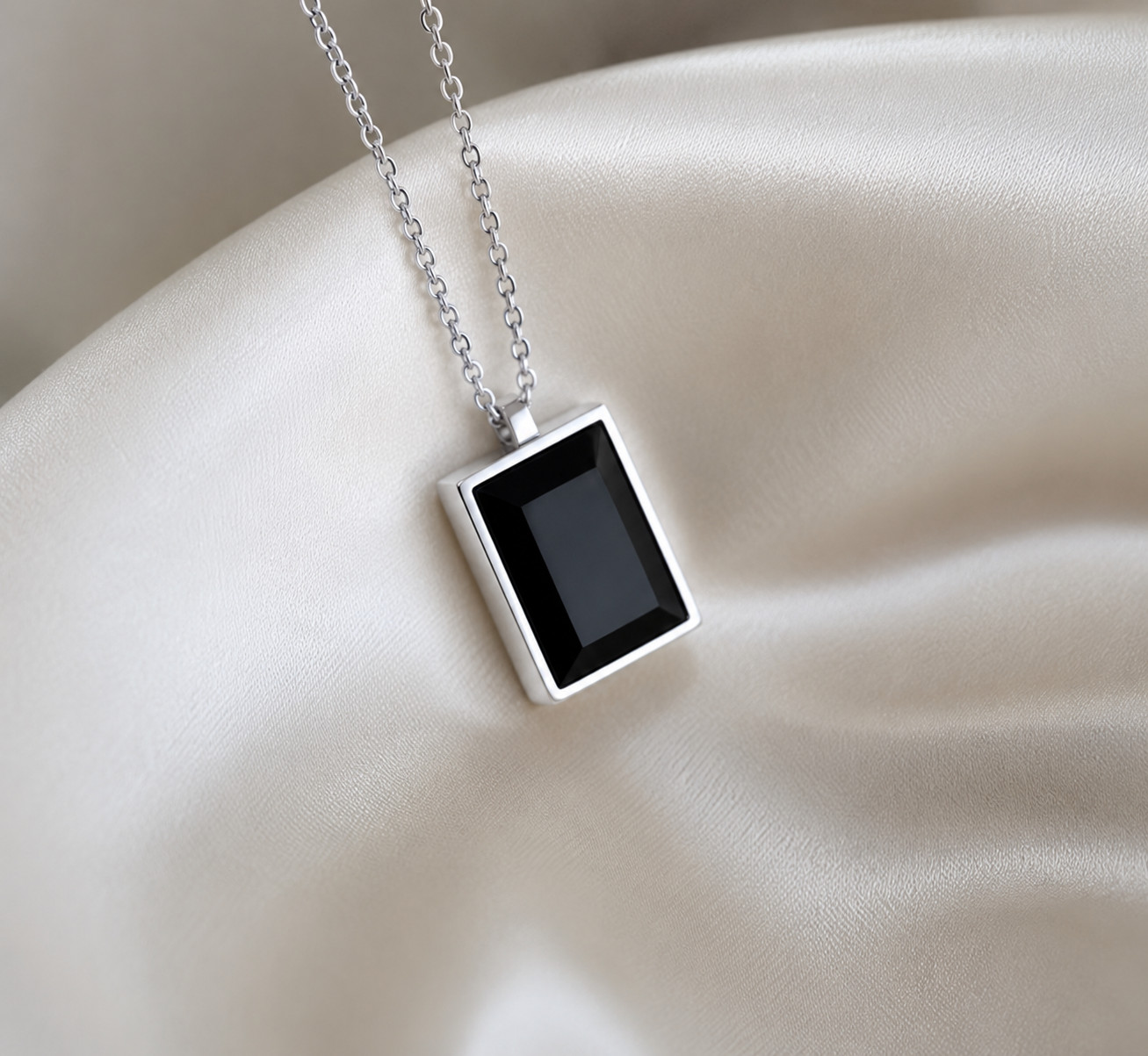 2Ct Emerald Cut Black Moissanite Pendant 14K White Gold Unisex