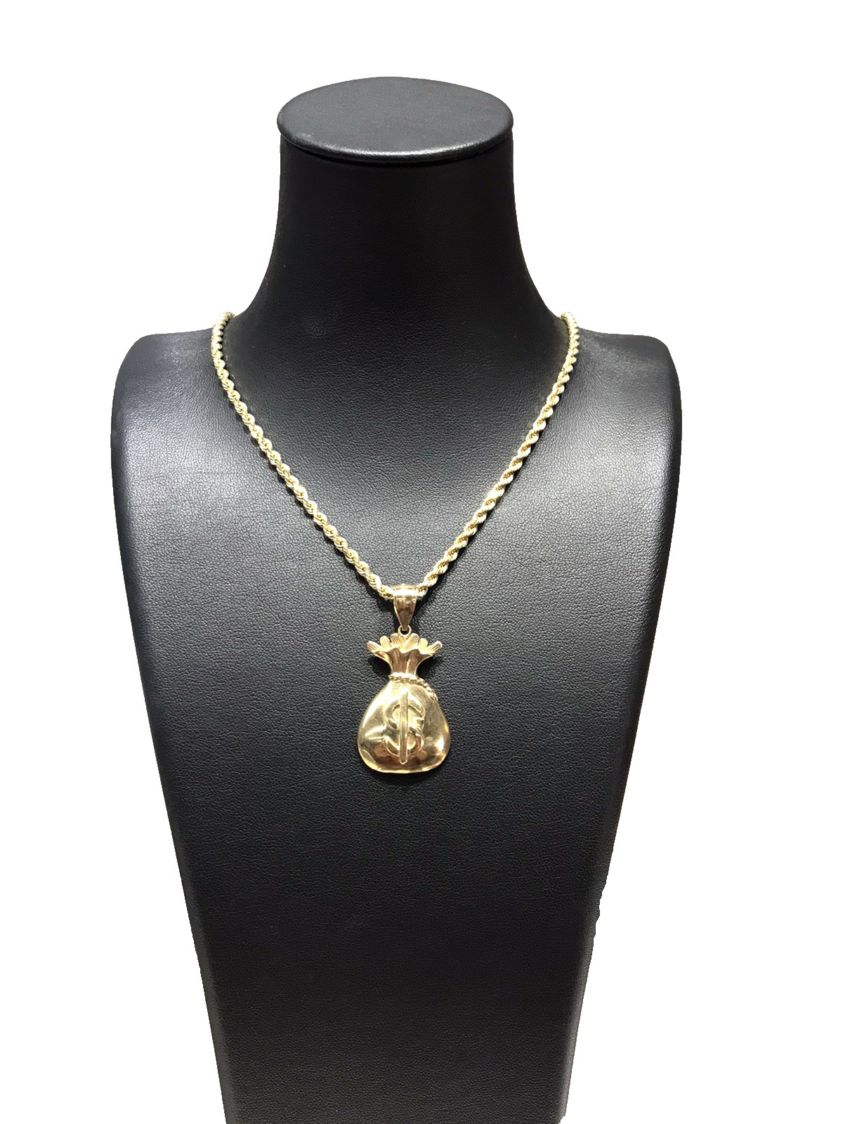 Solid 10K Yellow Gold Money Bag Dollar Sign Pendant Charm Textured Polished 7.8g