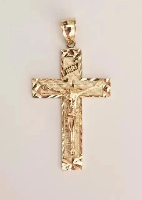 Religion Diamond Cut Jesus INRI Cross Crucifix Pendant 14K Yellow Gold Plated
