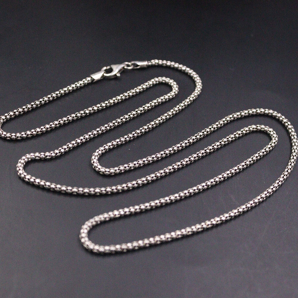 Sterling Silver Chain 925 Men Necklace Vintage Jewelry Popcorn Chain 28inchL