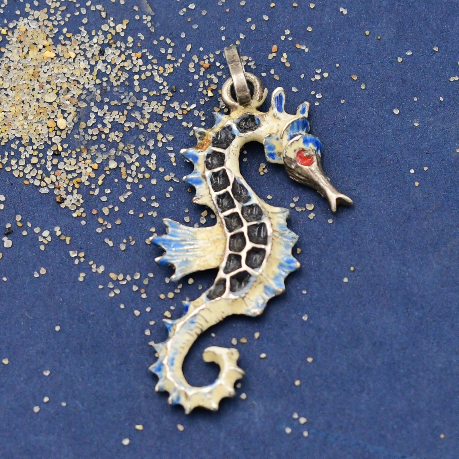 Sterling Silver 925 Mexico Enamel Seahorse Sea Life Beach/Nautical Pendant