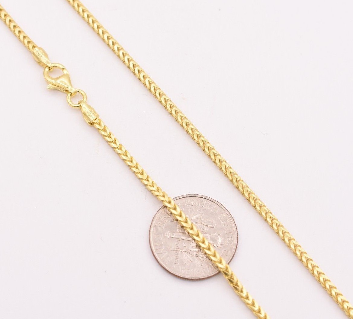 1.8mm Franco Solid Chain Necklace 14K Yellow Gold Plated Silver 925 ITALY