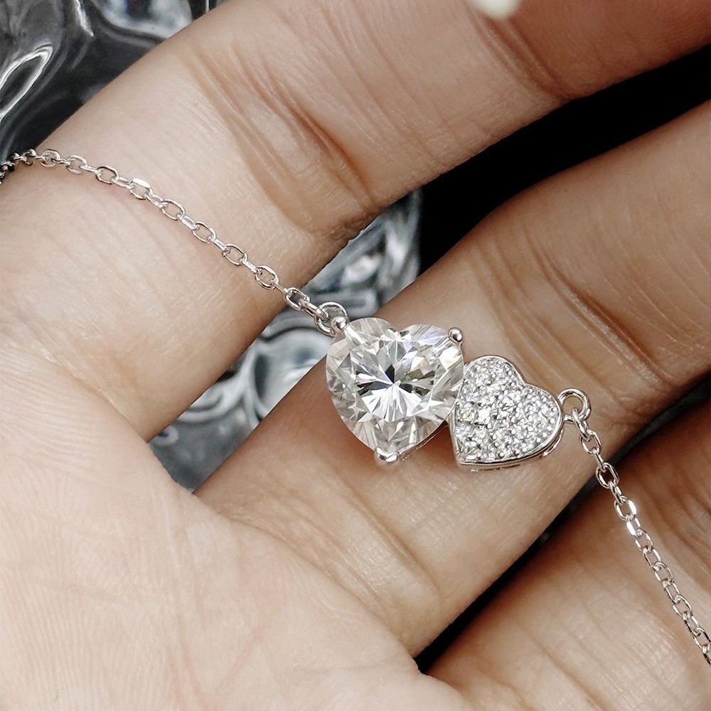 2ct Heart Cut Real Moissanite Women Pendant Necklace 925 Sterling Silver Chain