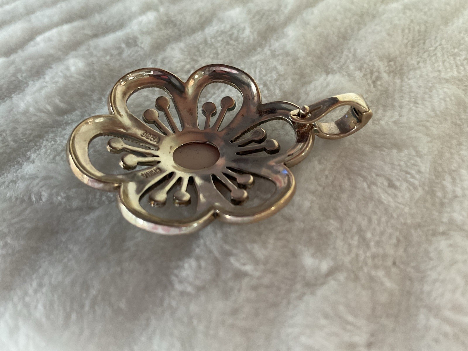 925 Sterling Silver Marcasite & Pink Mother Of Pearl Pendant