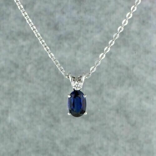 1.50 Ct Oval Cut Lab Created Blue Sapphire Women’s Pendant 14K White Gold Finish