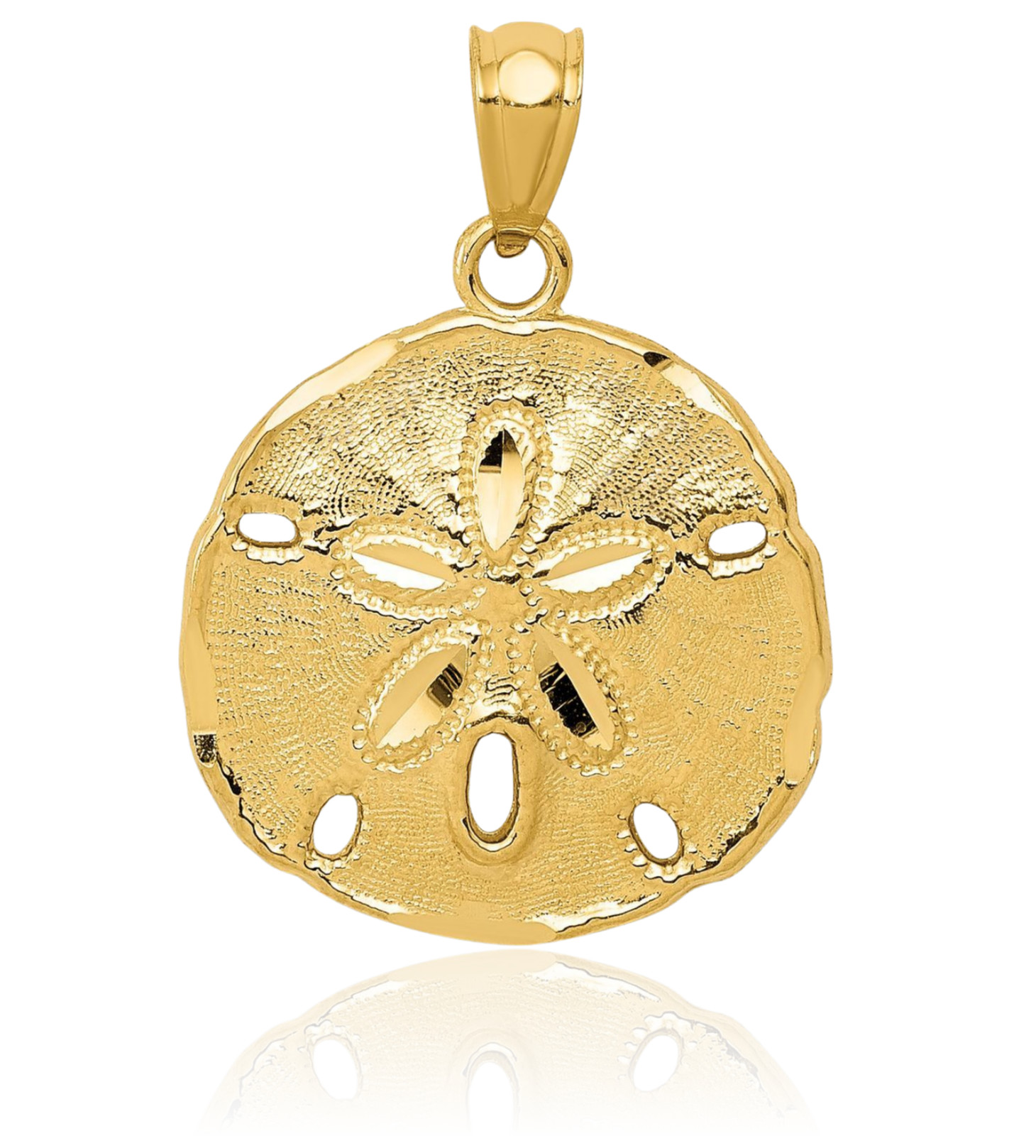 10K Solid Yellow Gold Medium Sand Dollar Starfish Pendant Necklace 24mm