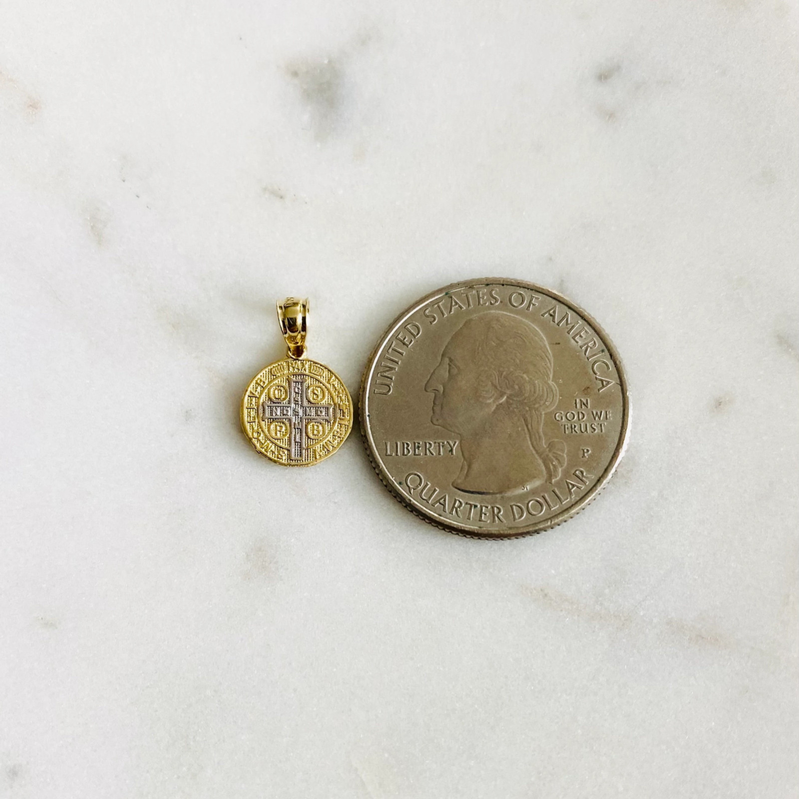 14K Solid 2 Tone Gold 10mm Saint Benedict Pendant – 14K Gold Pendant – PT741