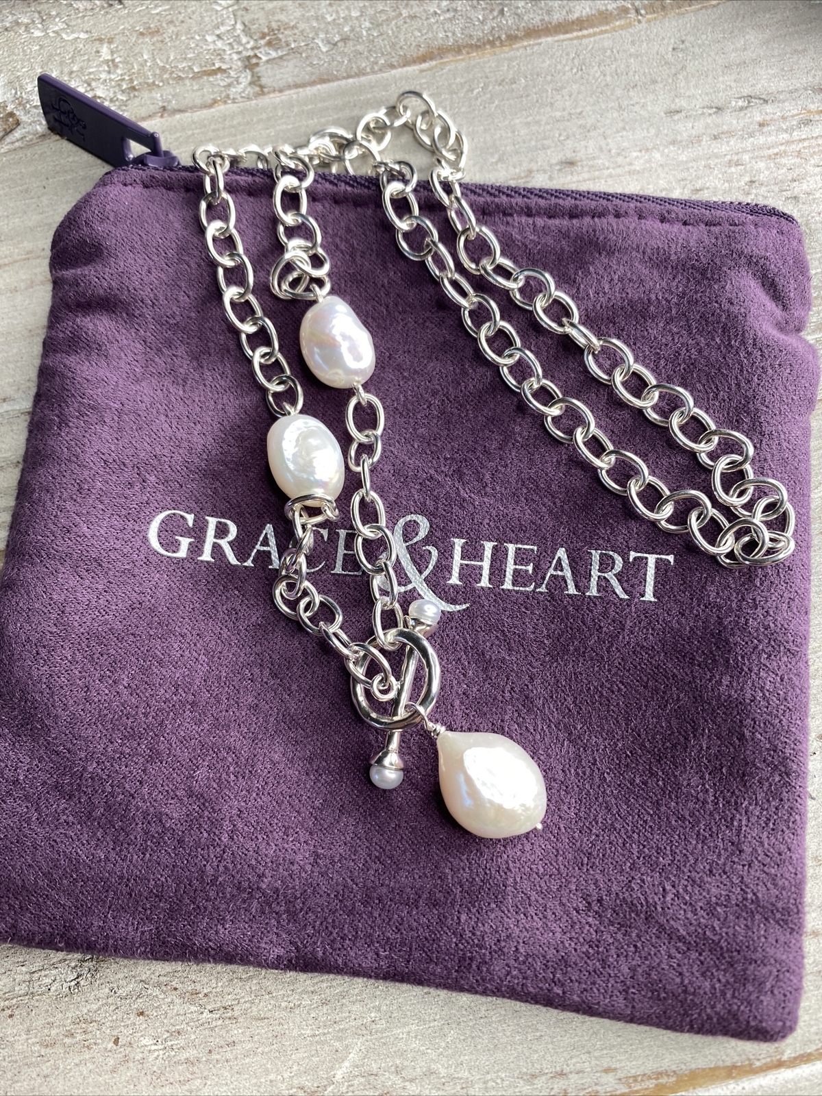 Grace & Heart G&H PAVILLION PEARL 18” NECKLACE .925 STERLING SILVER Brand New!