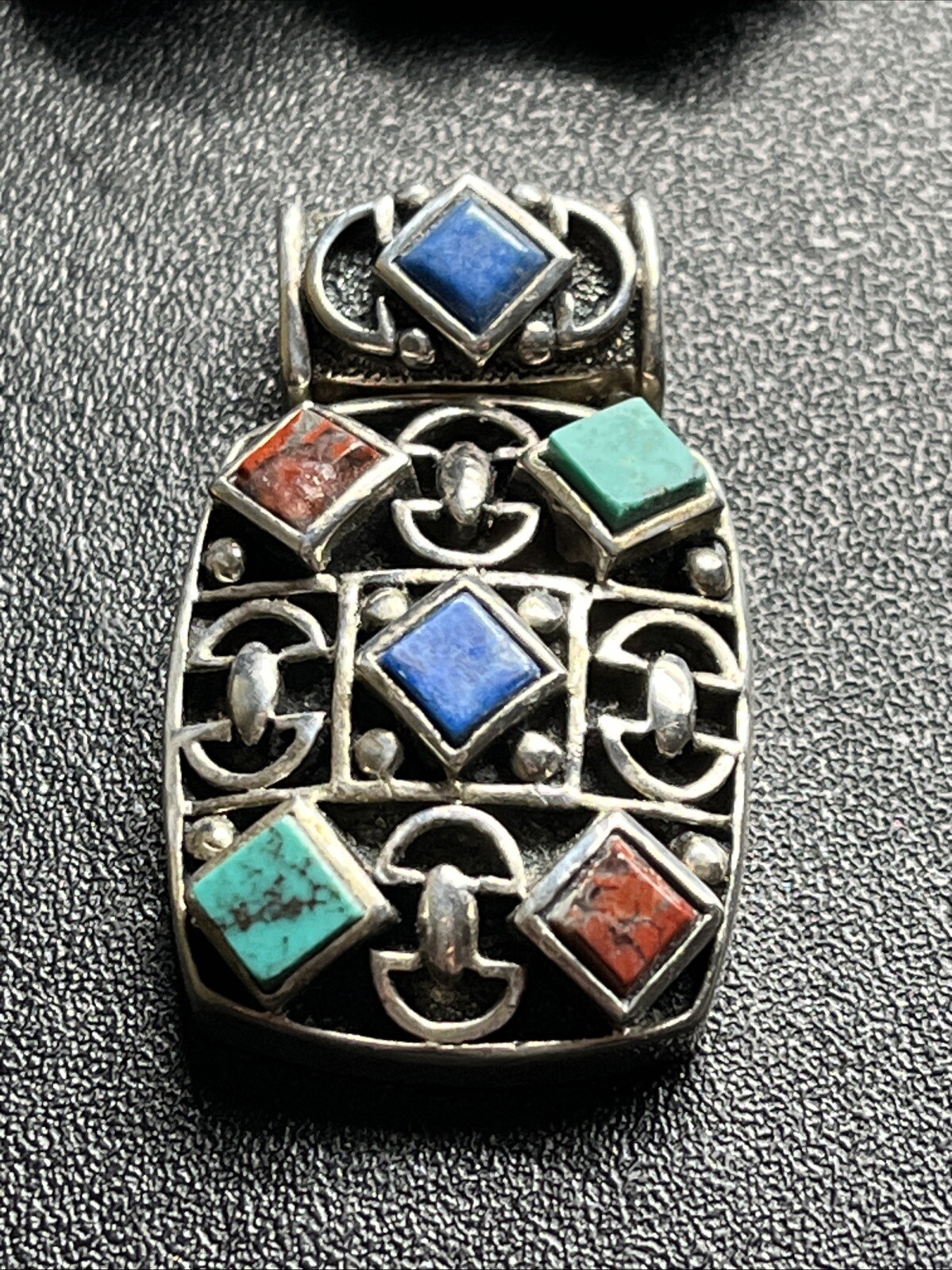 Thailand Sterling Silver Multi‑Stone Inlay Pendant Earrings Set Artisan Jewelry