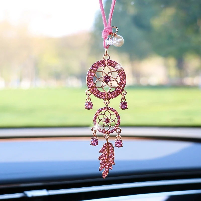 Diamond Flower Dreamcatcher Car Pendant Mirror Hanging Charm Crystal Ornament