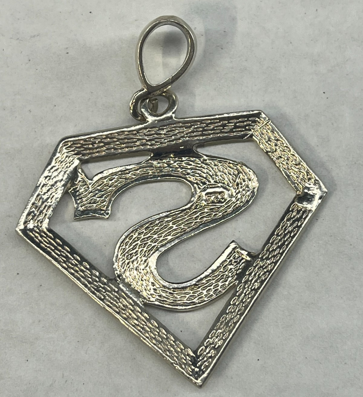 Sterling Silver Diamond-Cut Superman Logo Pendant S Super Hero Comics 2.25″ Long