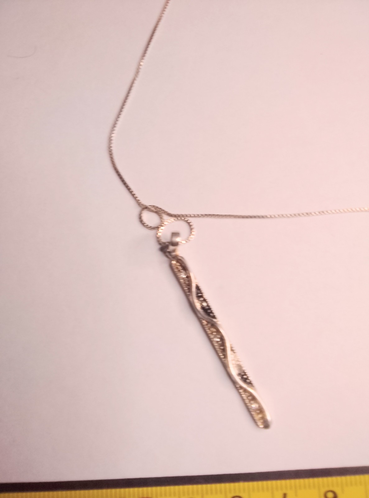 925 Sterling Silver Ribbon Twist Vertical Bar Pendant Necklace 18″ Dainty 4.82g
