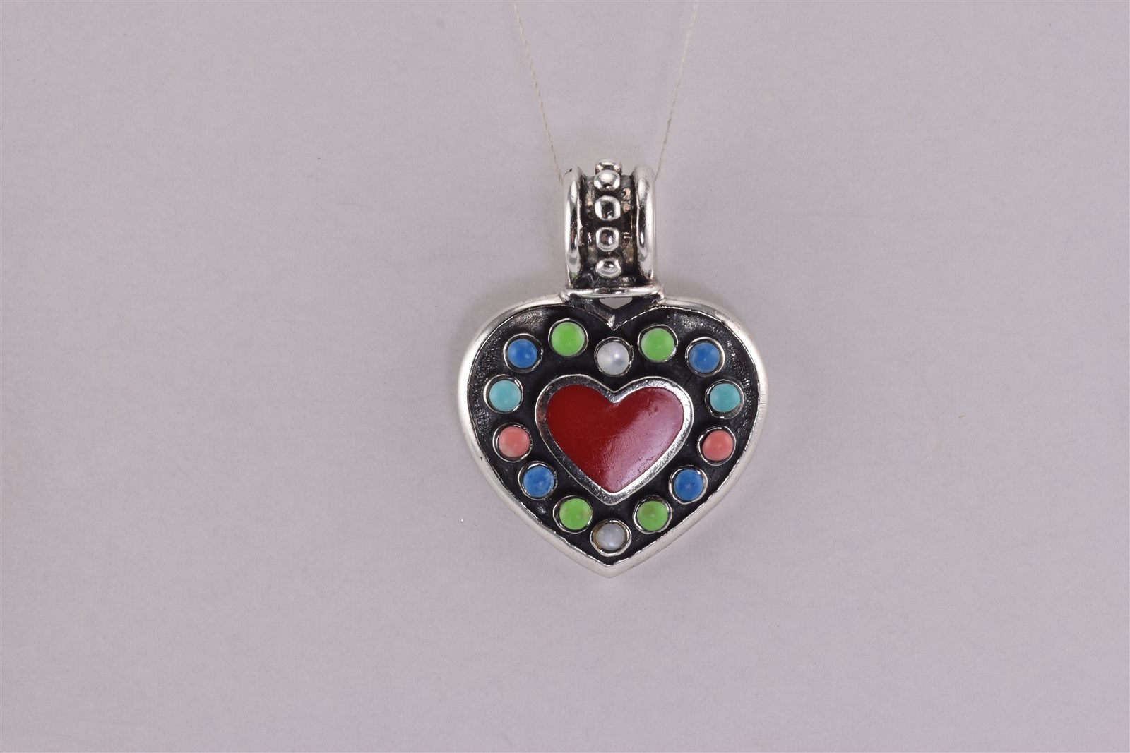 Sterling Silver 31mm x 26mm Mixed Gemstone Buttons Triple Heart Slider Pendant