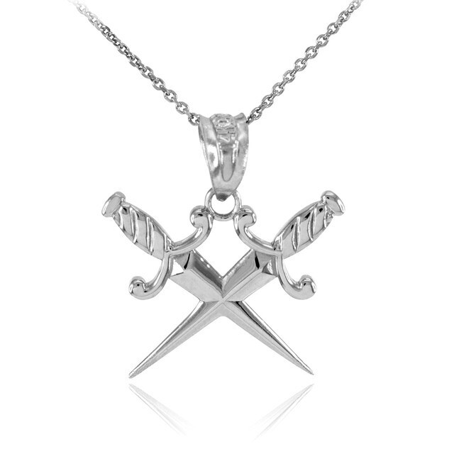 Gold Crossed Daggers Pendant Necklace (Available in Yellow/Rose/White Gold)