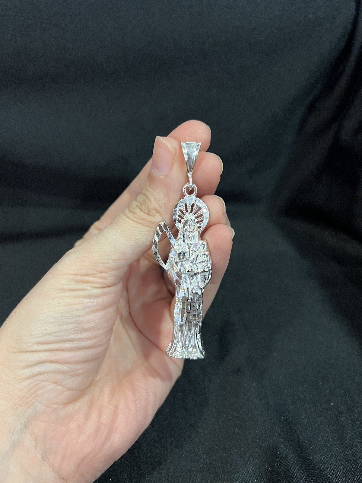 925 Sterling Silver Men Women Big Santa Muerte Grim Reaper Holy Death Pendant