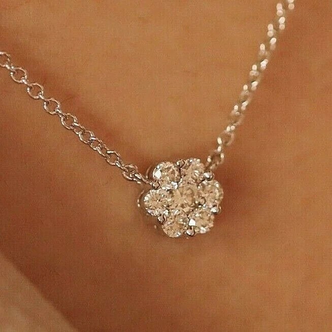 14K White Gold Halo Pendant Lab Grown Round 0.10CT Diamond Anniversary Gift
