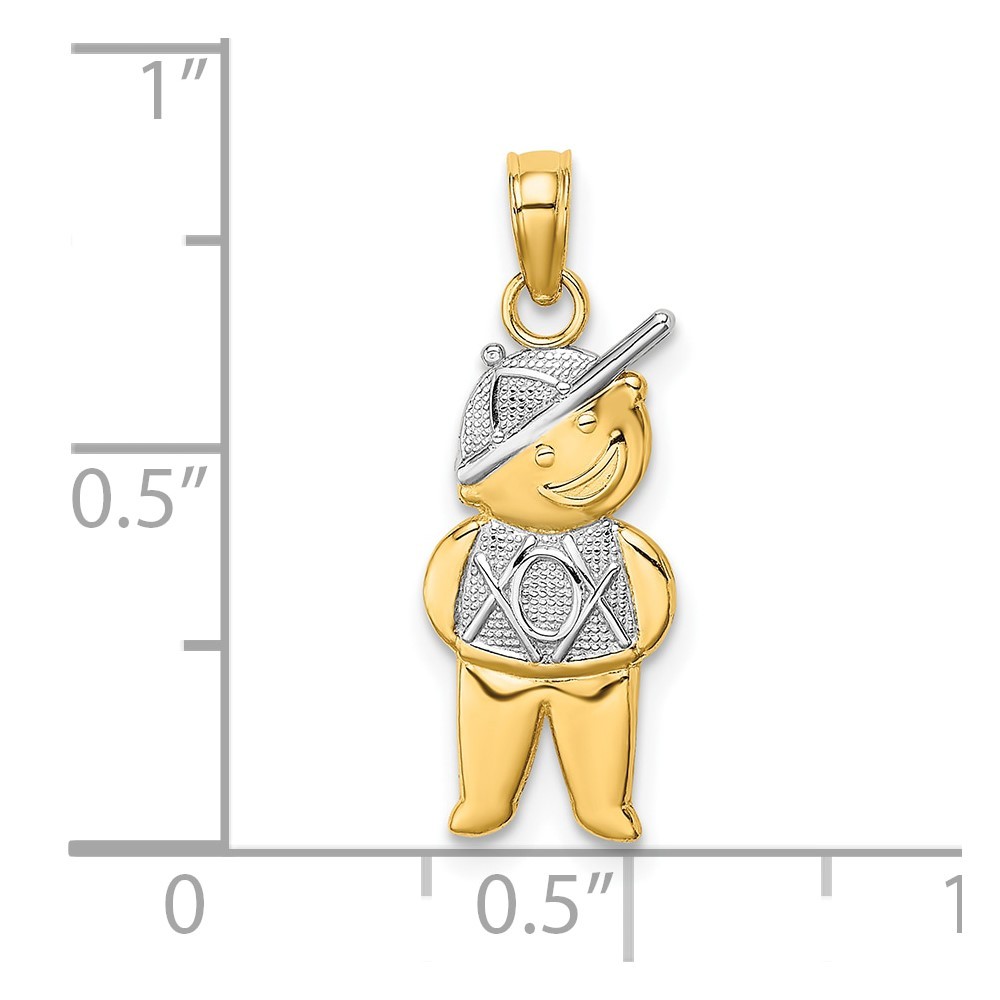 10k Yellow Gold Textured with White Rhodium Boy Charm Pendant L-0.83 Inch