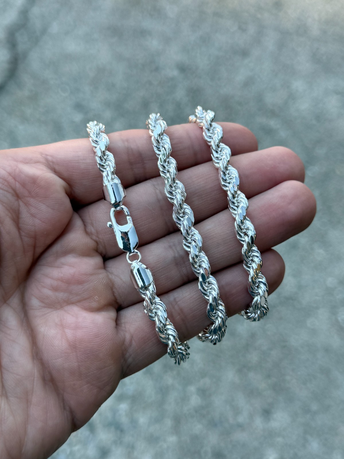 Solid 925 Sterling Silver Italian Rope Chain Mens Necklace 6.5mm – Diamond Cut