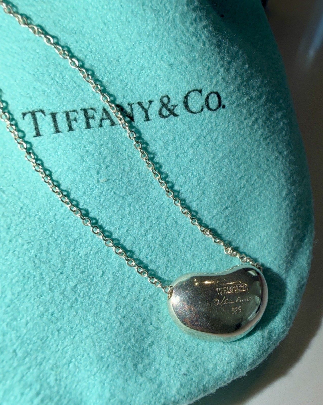 Tiffany & Co Sterling Silver Elsa Peretti Large 19mm Bean Necklace 17.25”