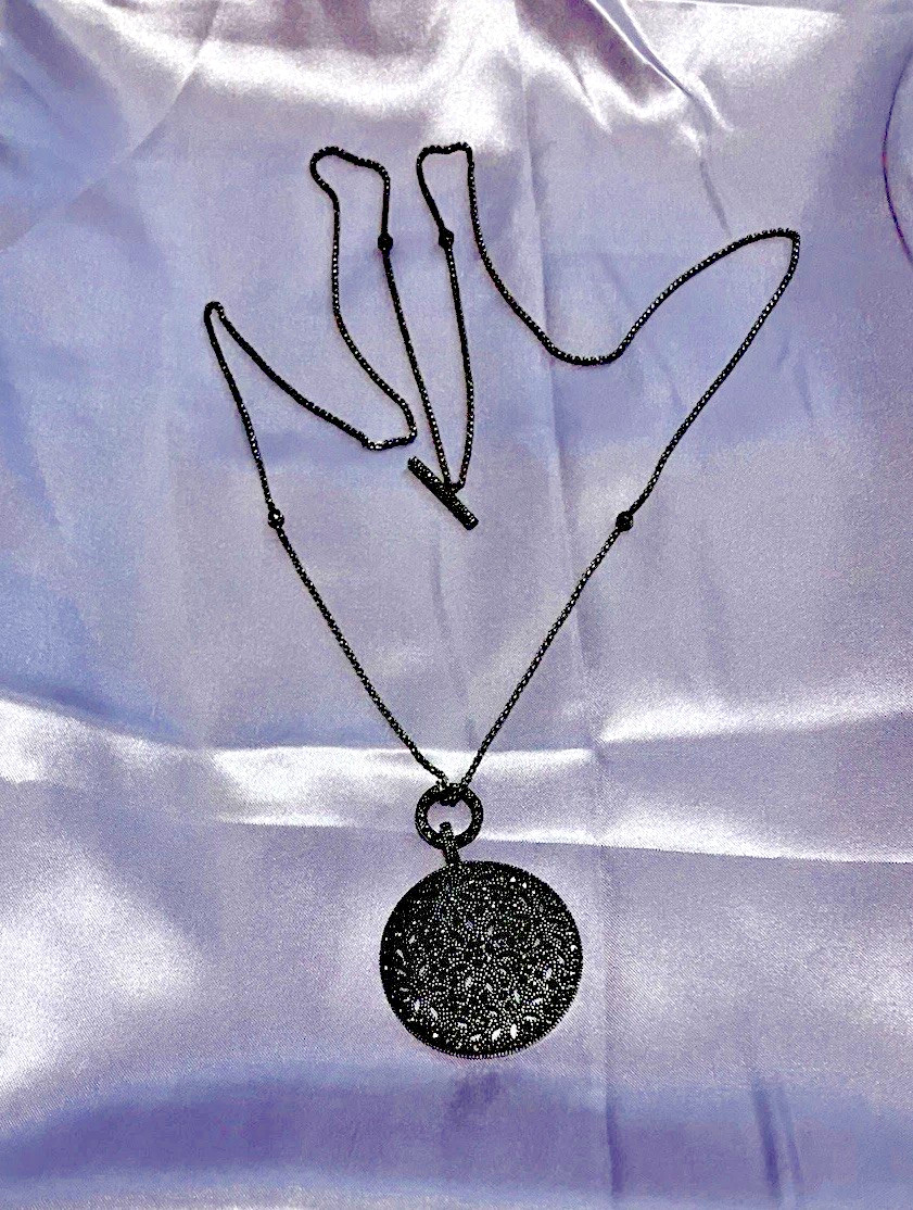 Vintage Judith Jack $285 Sterling Silver 925 Marcasite Dome Pendant Necklace 36”